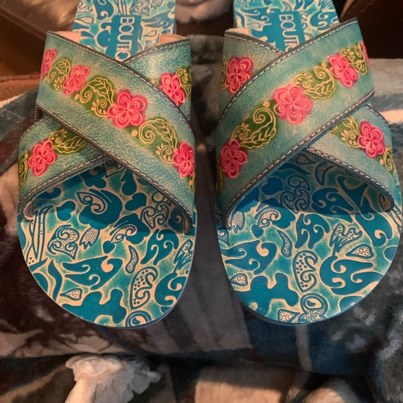Blue and Pink Floral Women's Sandals - Picture 1 of 7